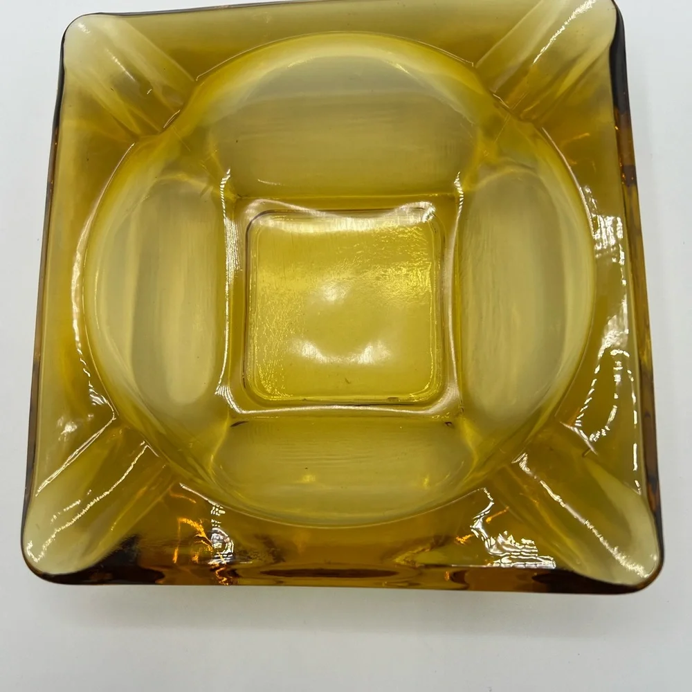 Vintage Moroccan Hazel Atlas Honey Amber Glass Ashtray Excellent Used Condition